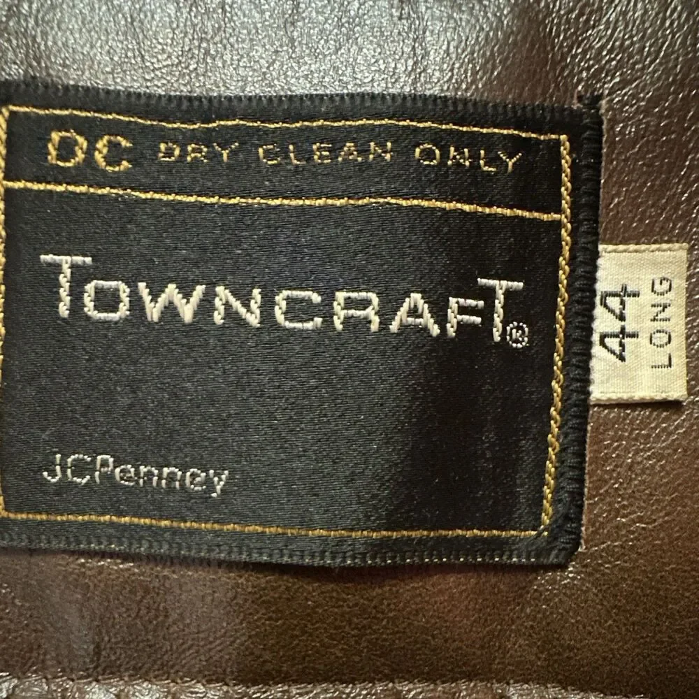 Vintage Towncraft JCPenney Brown Leather Belted Ranch Coat Mens 46 Long